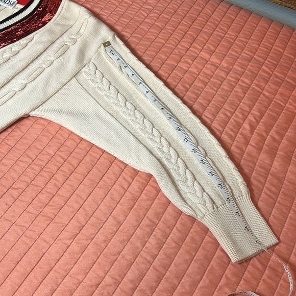 Vintage 80s Escada Wool Cable Knit Sweater with Red Sequin V Neck size 38 or M/L - Picture 12 of 16